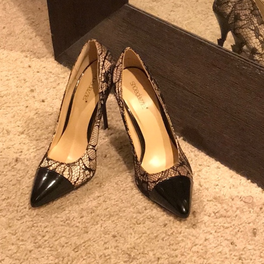 Black Lace over nude heels